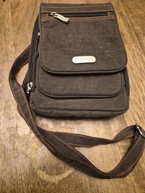 Baggallini Brown Crossbody Messenger Bag with Orange Stitching